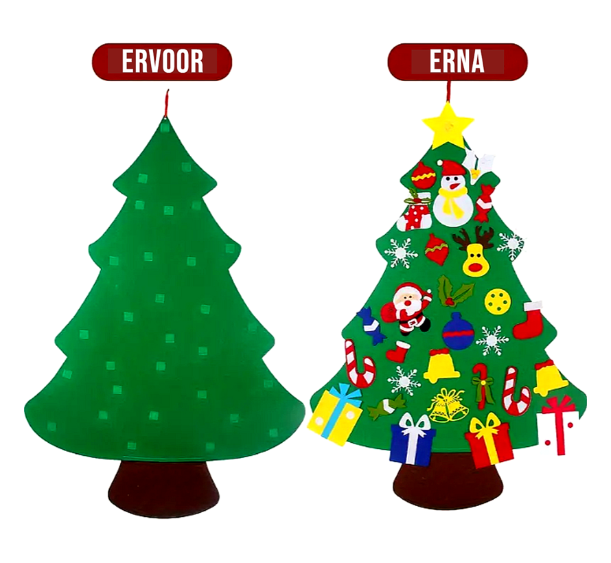 Kinder Kerstboom 34 Onderdelen Vilt Klittenband 58 cm - Muur Knutsel Kerst Boom Kinderen