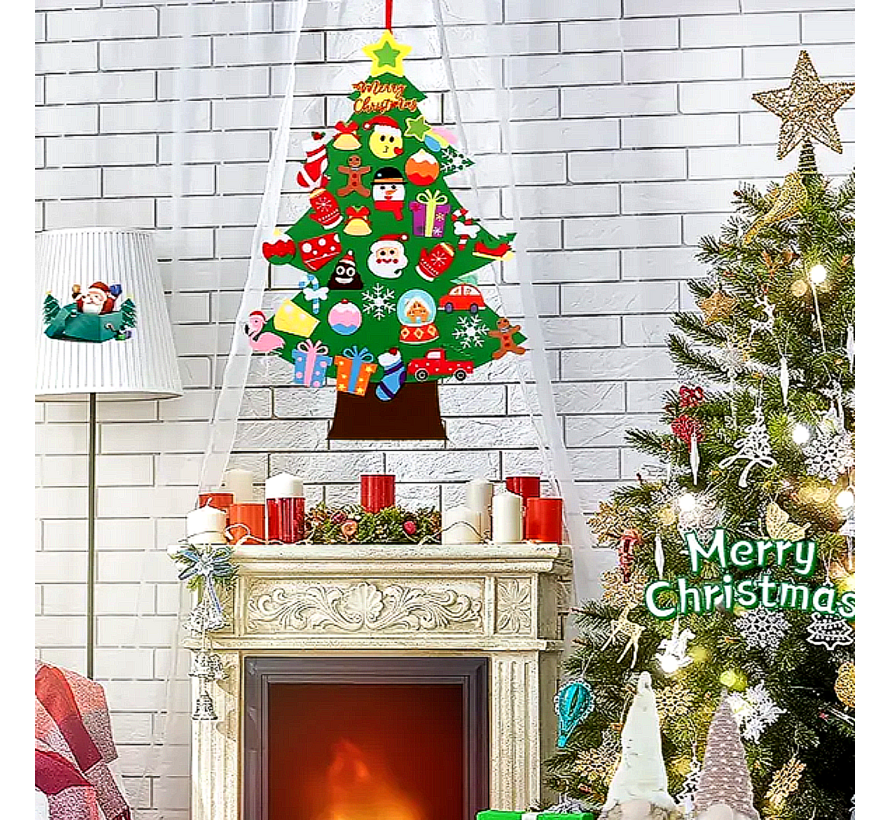 Kinder Kerstboom 34 Onderdelen Vilt Klittenband 58 cm - Muur Knutsel Kerst Boom Kinderen