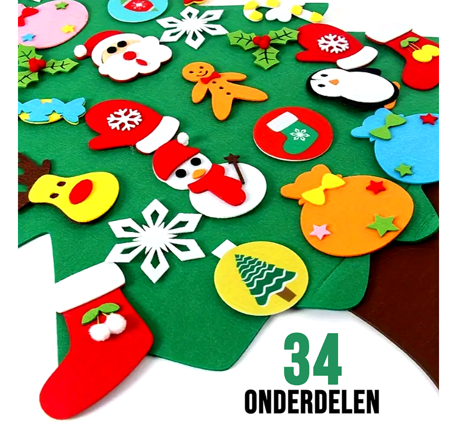 Kinder Kerstboom 34 Onderdelen Vilt Klittenband 58 cm - Muur Knutsel Kerst Boom Kinderen