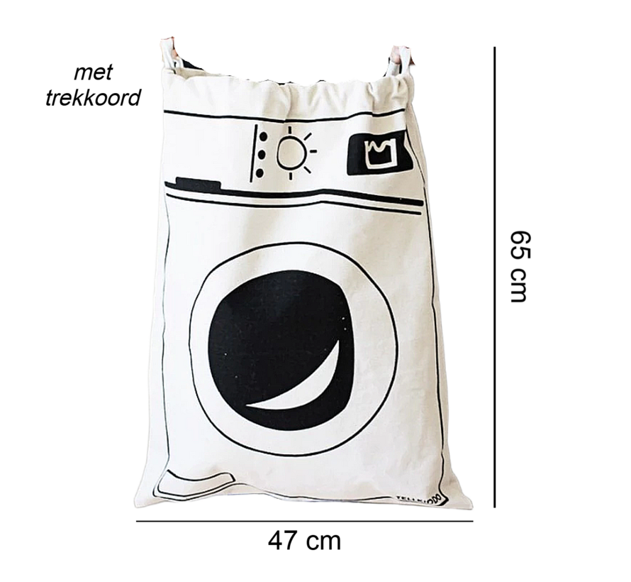 2 Stuks Waszakken met Wasmachine Print - Wasgoed Opbergtas met Trekkoord - Badkamer Was Zak - Laundry Bag - wit-zwart - 65 x 47 cm