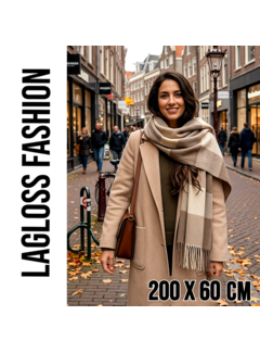 LaGloss Dikke Lange Winter Sjaal Dames Beige Multicolor - 200 x 60 cm