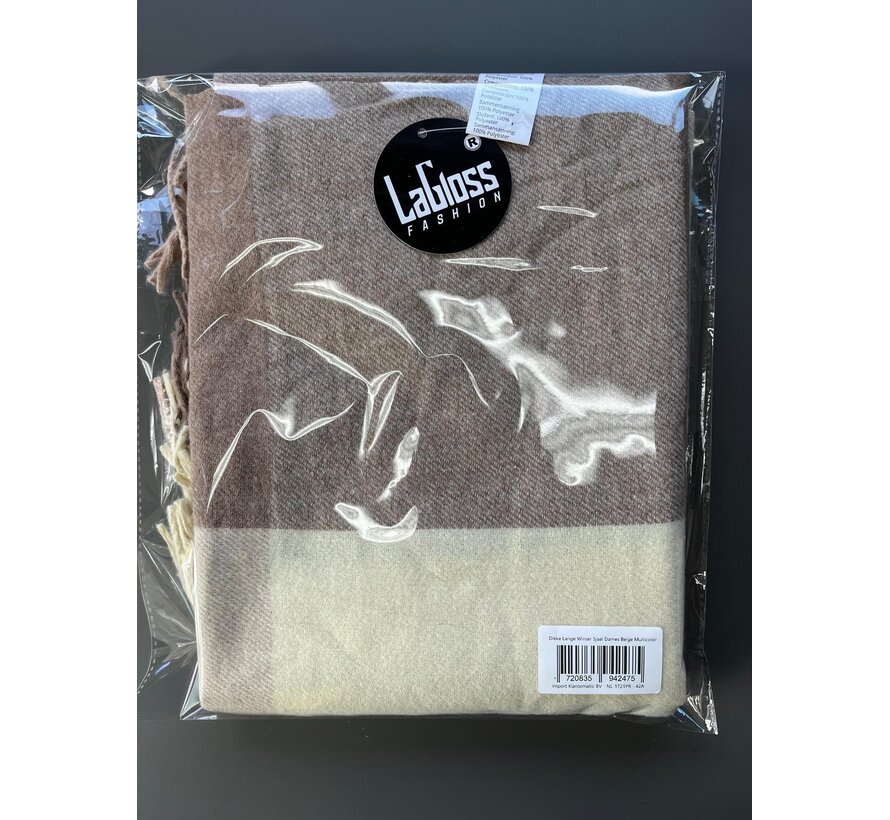 LaGloss® Dikke Lange Winter Sjaal Dames Beige Multicolor – Zachte Warme Sjaal met Kleurblokken - 200 x 60 cm