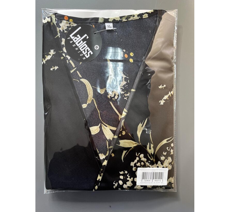 LaGloss® Elegante Kimono Dames Ochtendjas Zwart met Bloemenprint - Lichtgewicht Badjas - Maat XL
