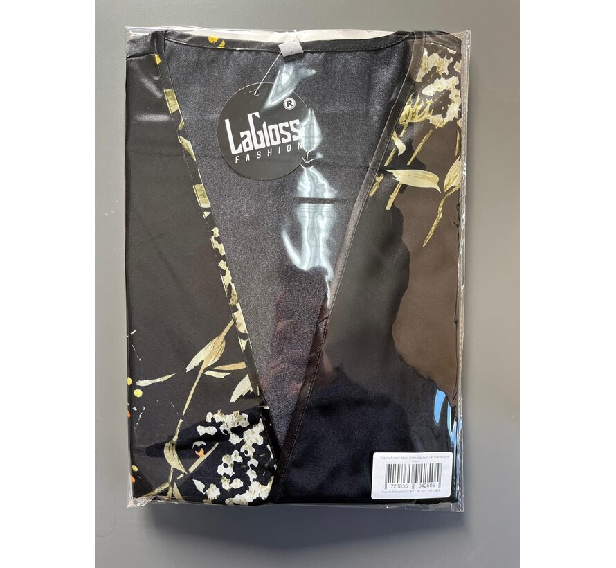 LaGloss® Elegante Kimono Dames Ochtendjas Zwart met Bloemenprint - Lichtgewicht Badjas - Maat L