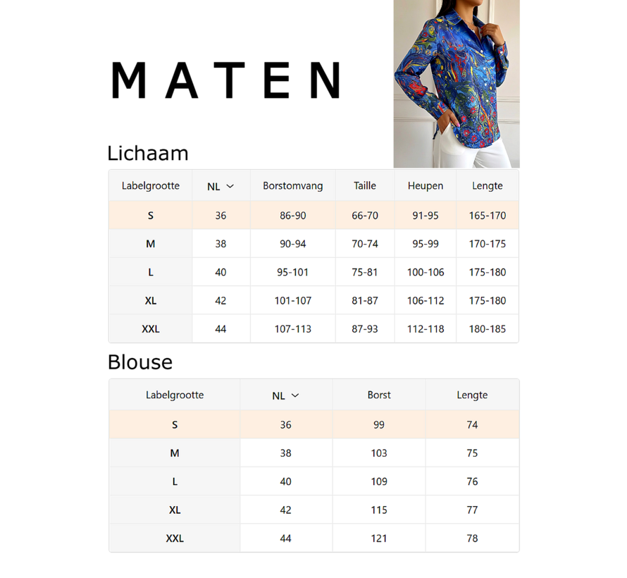 LaGloss® Dames Blouse Blauw met Artistieke Bloemenprint met Lange Mouwen - Maat S