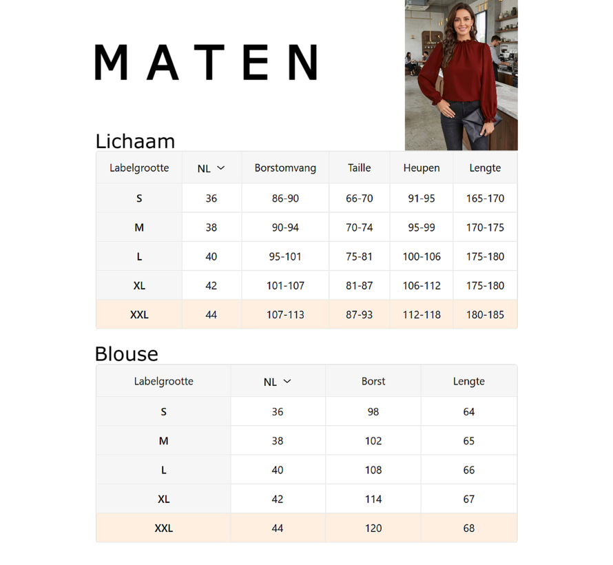 LaGloss® Bordeauxrode Blouse Dames, Elegante Blouse met Pofmouwen en Ruchekraag - Maat S
