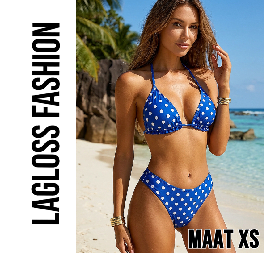 LaGloss® 2-Delige Bikini Set Blauw met Stippen – Comfortabele Zwemkleding voor Strand, Zwembad & Zeevakantie - Maat XS