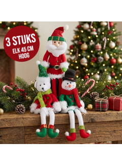 Allernieuwste.nl® 3 Stuks Pluche Kerstfiguren Wijnfleshouder  45 cm – Kerstman, Sneeuwpop & Kerstfiguur