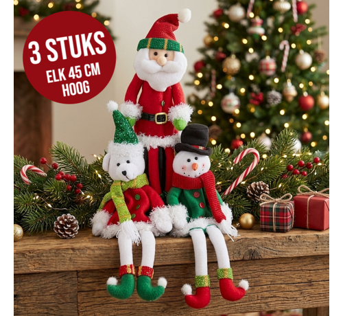 Allernieuwste.nl® 3 Stuks Pluche Kerstfiguren Wijnfleshouder  45 cm – Kerstman, Sneeuwpop & Kerstfiguur – Zachte Kerstdecoratie