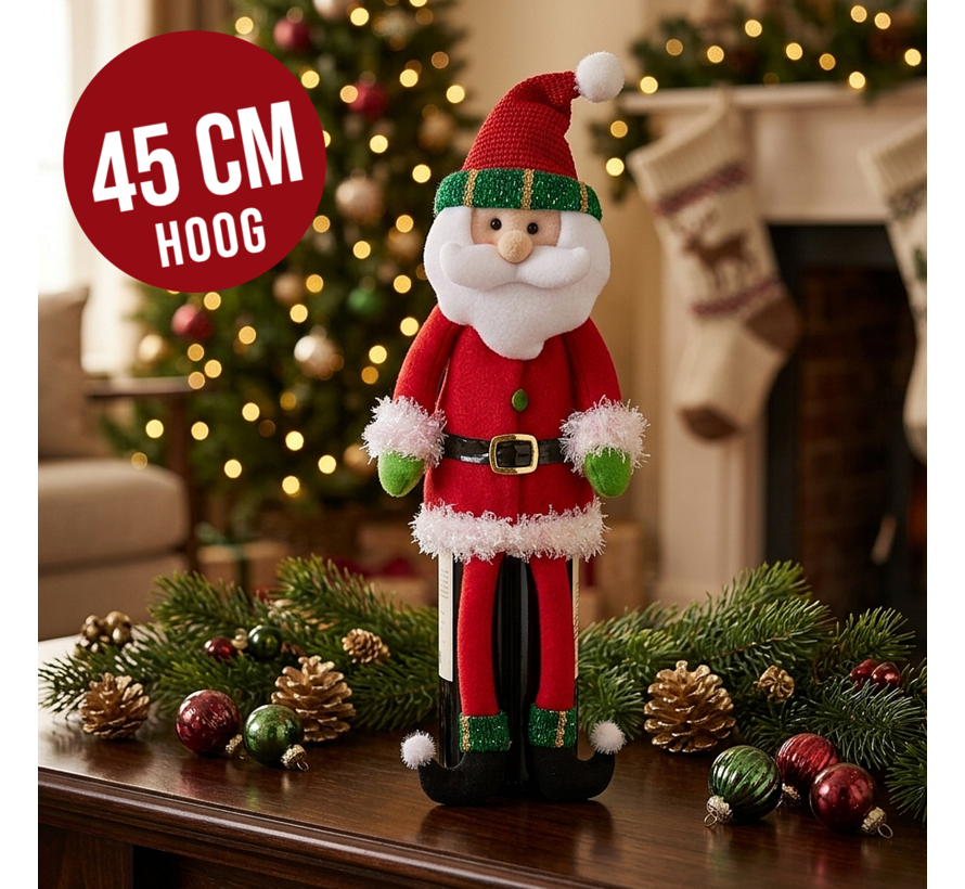 3 Stuks Pluche Kerstfiguren Wijnfleshouder  45 cm – Kerstman, Sneeuwpop & Kerstfiguur – Zachte Kerstdecoratie