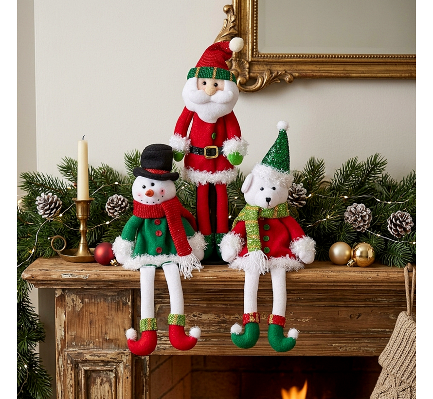 3 Stuks Pluche Kerstfiguren Wijnfleshouder  45 cm – Kerstman, Sneeuwpop & Kerstfiguur – Zachte Kerstdecoratie