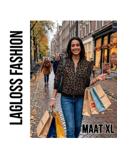 LaGloss Dames Luipaardprint Bomberjack – Lichtgewicht Baseball Jasje –Maat XL