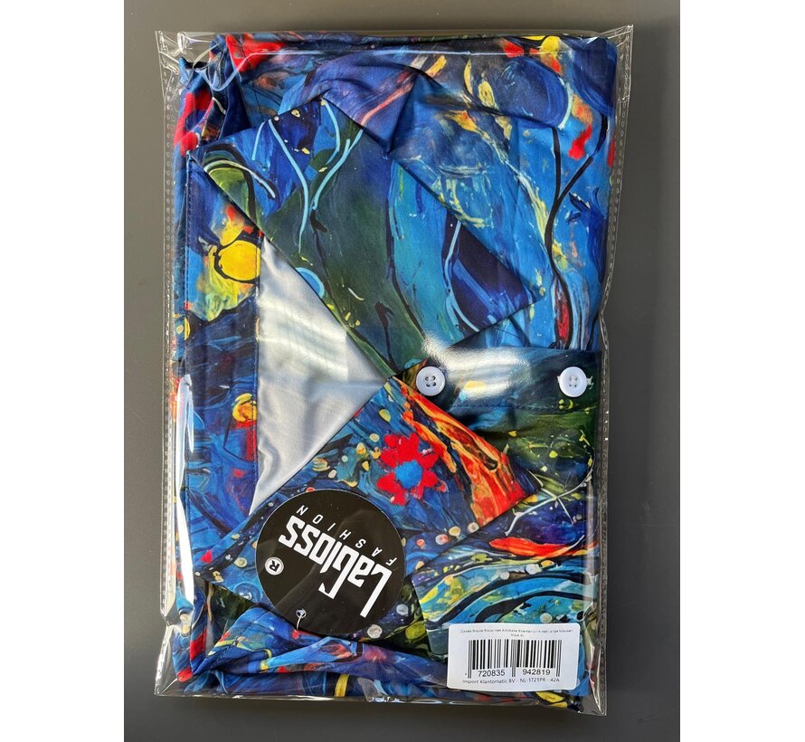 LaGloss® Dames Blouse Blauw met Artistieke Bloemenprint met Lange Mouwen - Maat XL