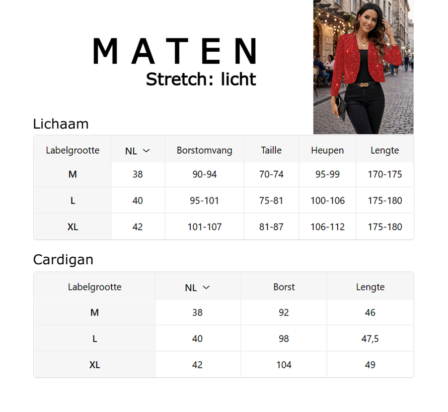 LaGloss® Feestelijk Bolerojasje met Lange Mouwen Rood – Open Voorkant, Licht Elastisch, Perfect voor Kerst, Oud & Nieuw en Avondkleding- Maat L