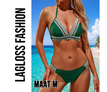 LaGloss Elegante 2-Delige Groene Bikini Set High Waist met Spaghettibandjes – Maat M
