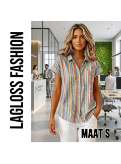 LaGloss Vintage Gestreepte Blouse Dames met Korte Mouwen – Maat S
