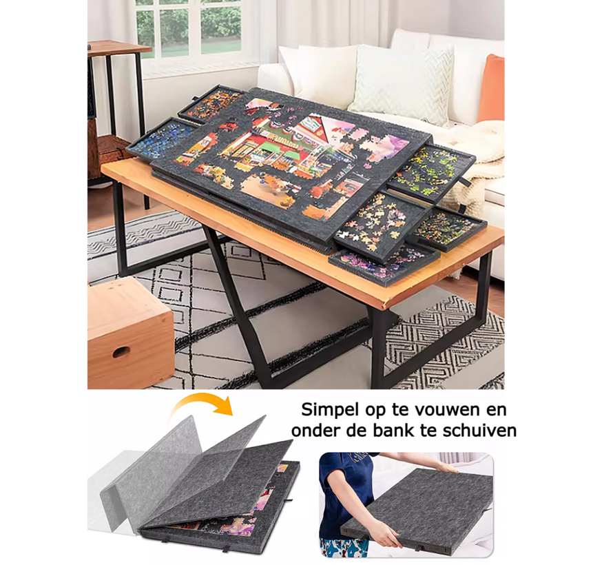 Allernieuwste.nl® XXL Legpuzzel Bord met 6 Lades – Puzzel Organizer & Puzzeltafel - 90x63cm - Donkergrijs