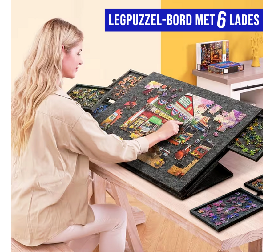 Allernieuwste.nl® XXL Legpuzzel Bord met 6 Lades – Puzzel Organizer & Puzzeltafel - 90x63cm - Donkergrijs