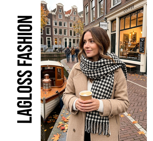 LaGloss LaGloss® Geruite Sjaal Dames Zwart Wit Pied-de-Poule – Warme Wintersjaal met Franjes – 190 x 27 cm