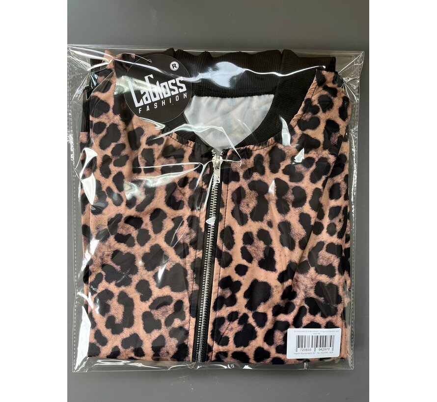 LaGloss® Dames Luipaardprint Bomberjack – Lichtgewicht Baseball Jasje – Lange Mouw & Ritssluiting – Maat XXL