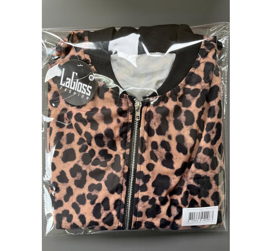 LaGloss® Dames Luipaardprint Bomberjack – Lichtgewicht Baseball Jasje – Lange Mouw & Ritssluiting – Maat XL