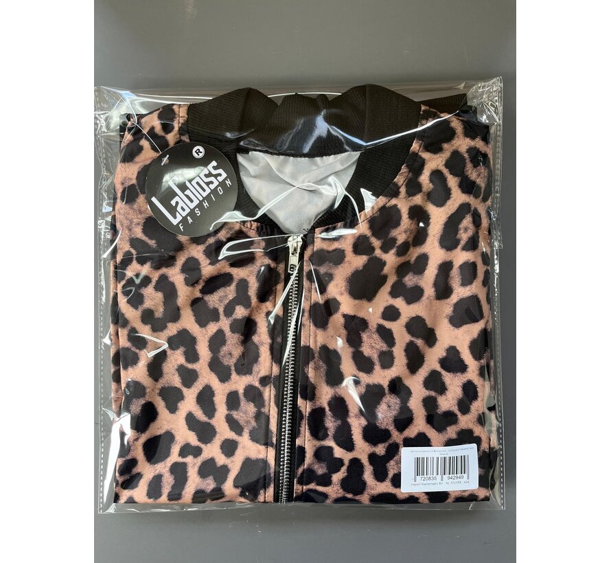 LaGloss® Dames Luipaardprint Bomberjack – Lichtgewicht Baseball Jasje – Lange Mouw & Ritssluiting – Maat M