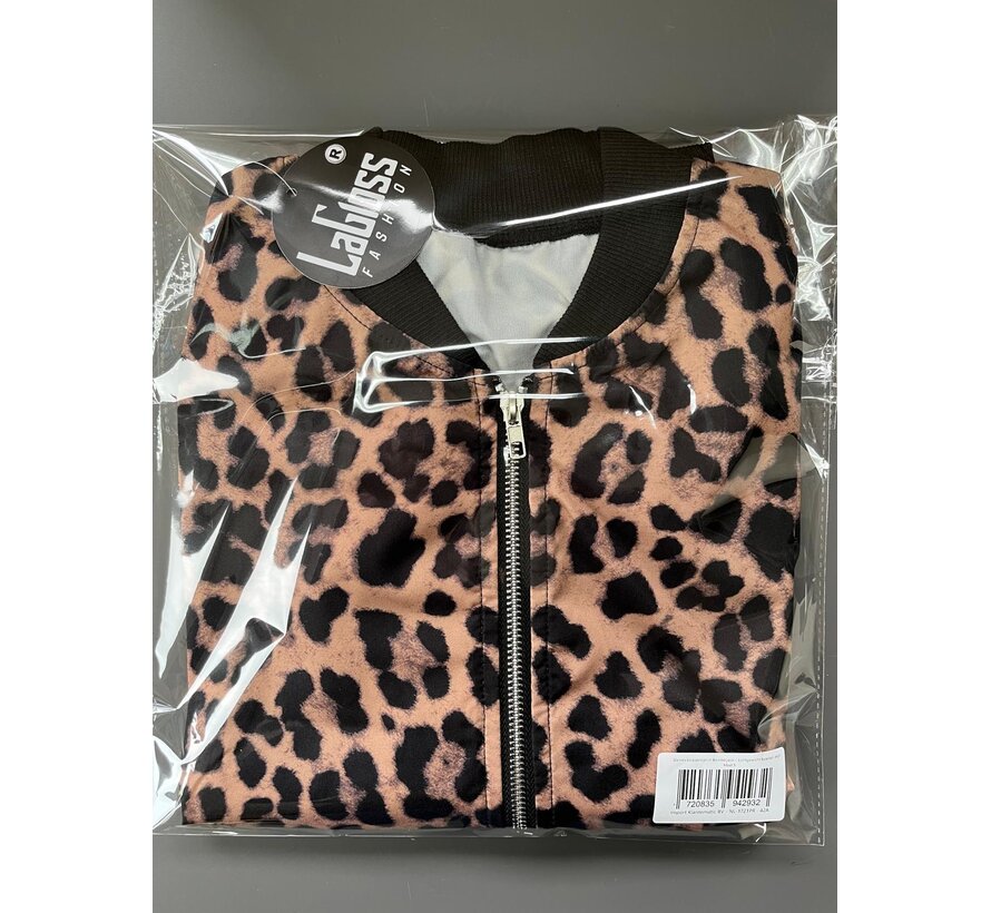 LaGloss® Dames Luipaardprint Bomberjack – Lichtgewicht Baseball Jasje – Lange Mouw & Ritssluiting – Maat S