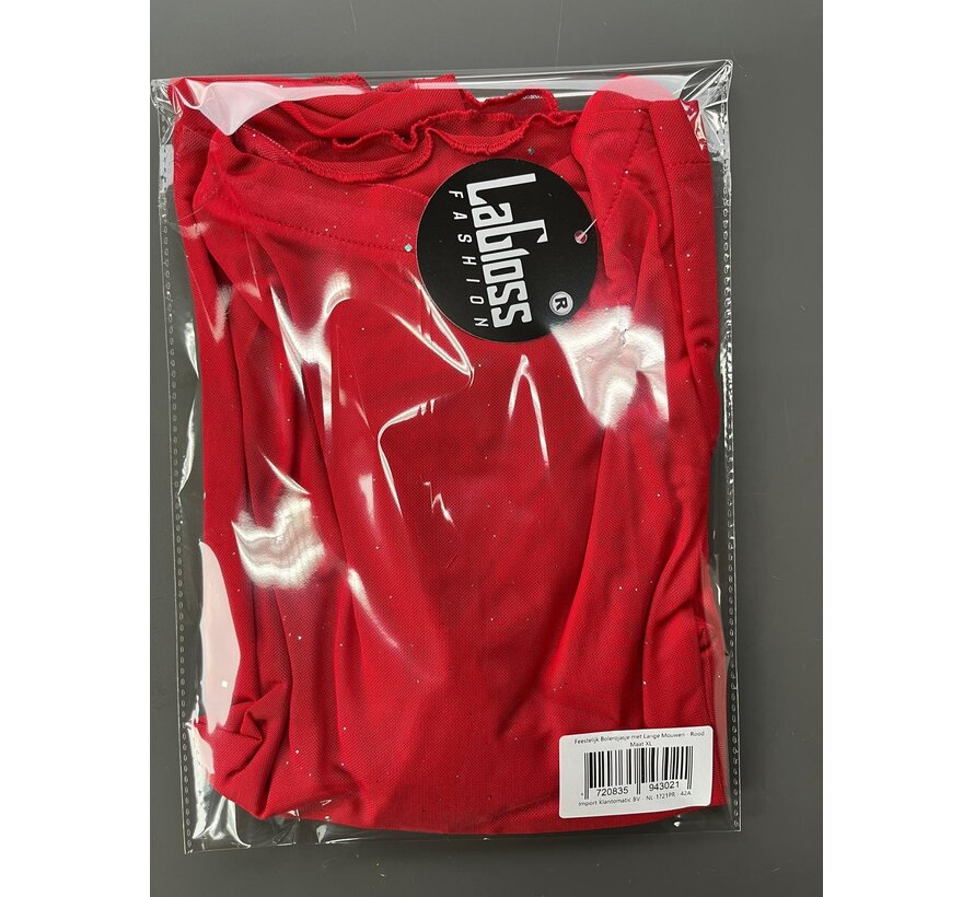 LaGloss® Feestelijk Bolerojasje met Lange Mouwen Rood – Open Voorkant, Licht Elastisch, Perfect voor Kerst, Oud & Nieuw en Avondkleding-  Maat XL