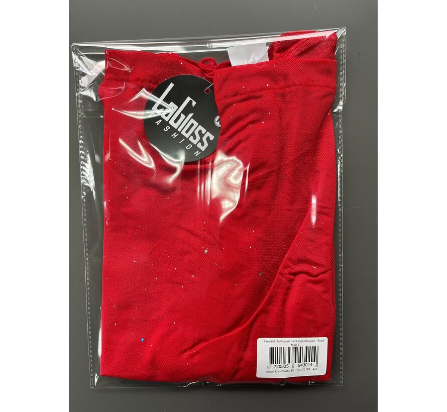 LaGloss® Feestelijk Bolerojasje met Lange Mouwen Rood – Open Voorkant, Licht Elastisch, Perfect voor Kerst, Oud & Nieuw en Avondkleding- Maat L