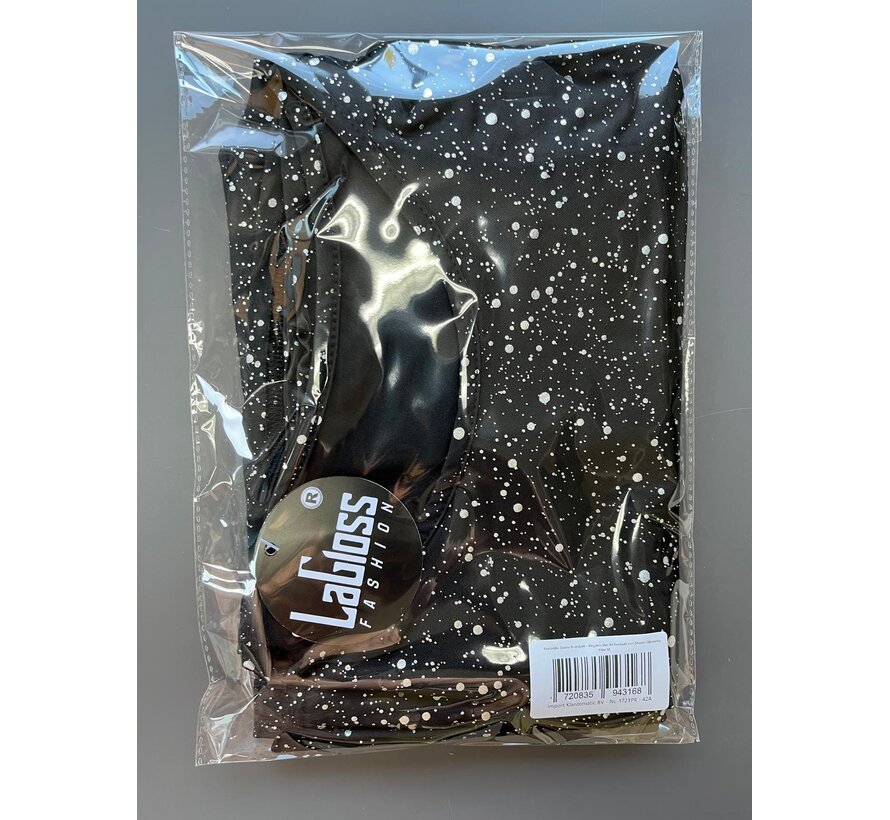LaGloss® Feestelijke Zwarte Avondjurk – Elegante Slim-Fit Feestjurk met Zilveren Glinstering – Maat M
