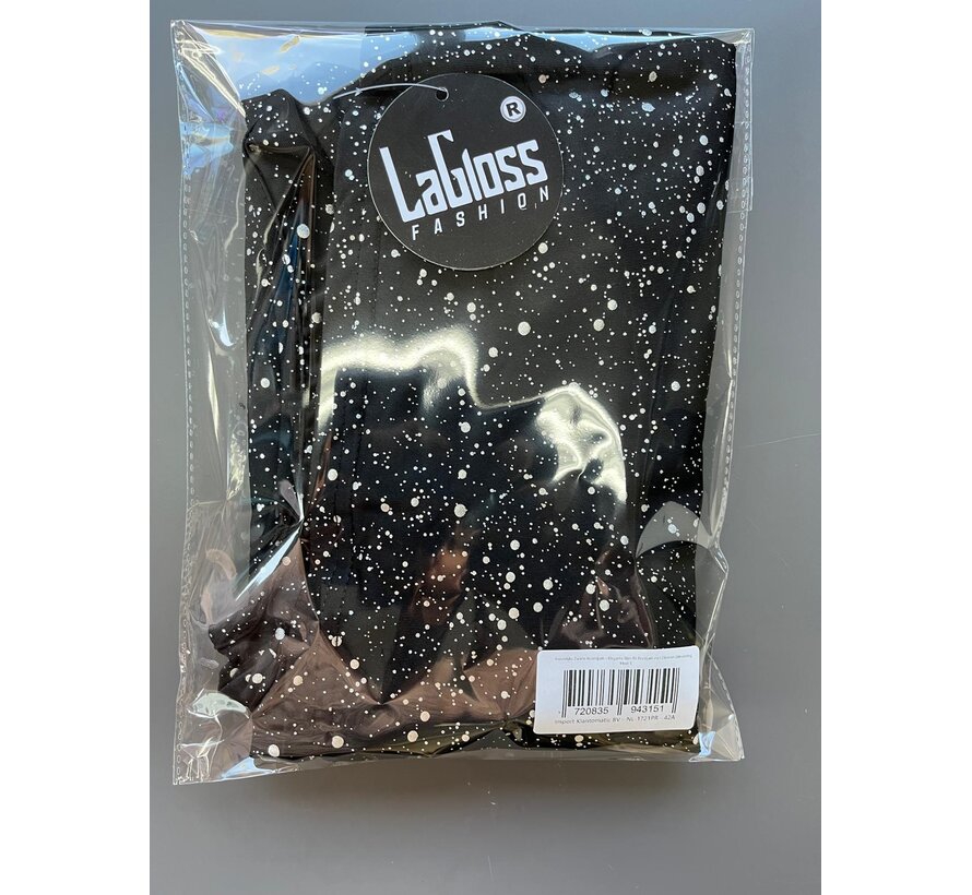 LaGloss® Feestelijke Zwarte Avondjurk – Elegante Slim-Fit Feestjurk met Zilveren Glinstering – Maat S