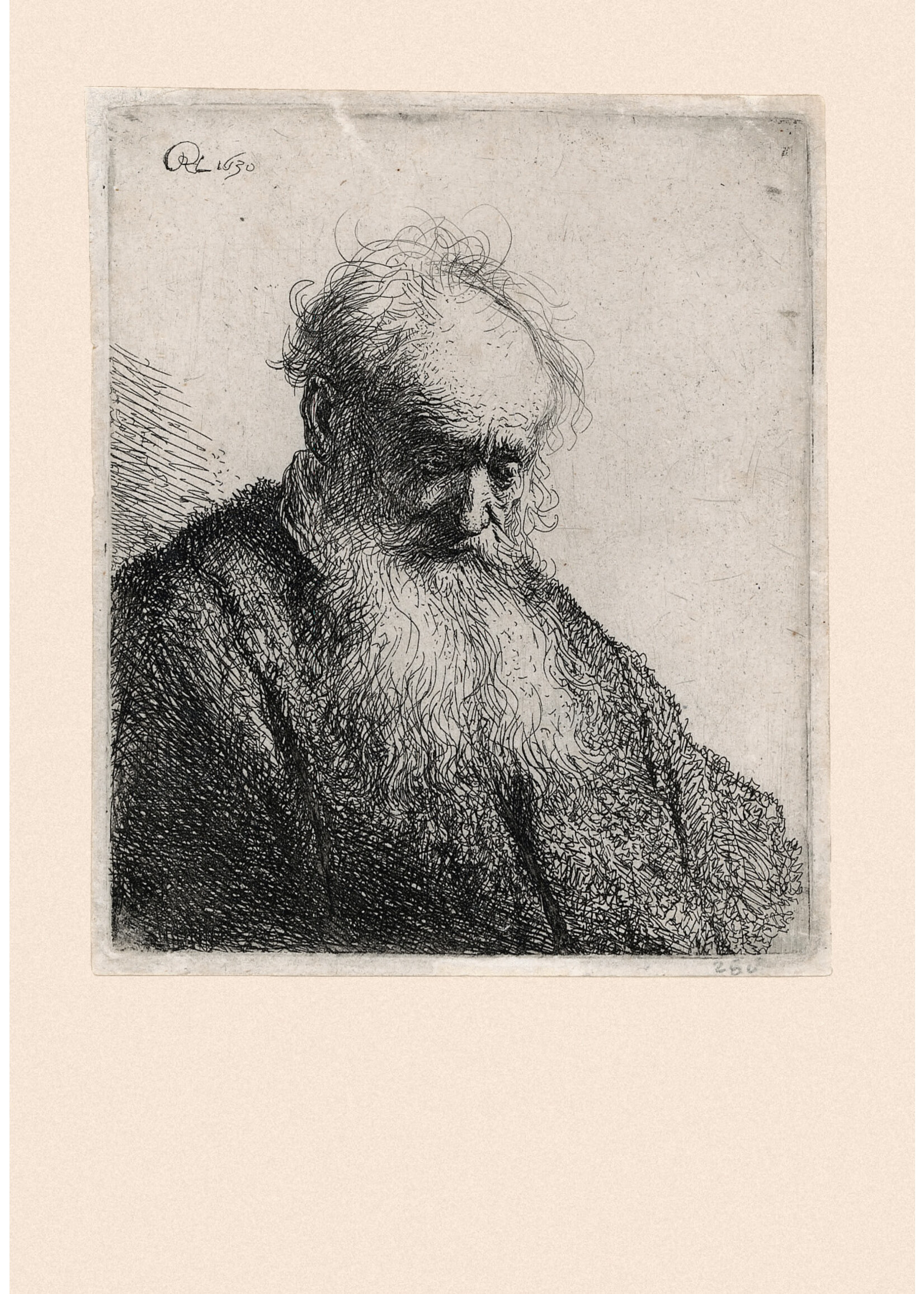 krasse koppen Rembrandt, Oude man met lange baard, 1630