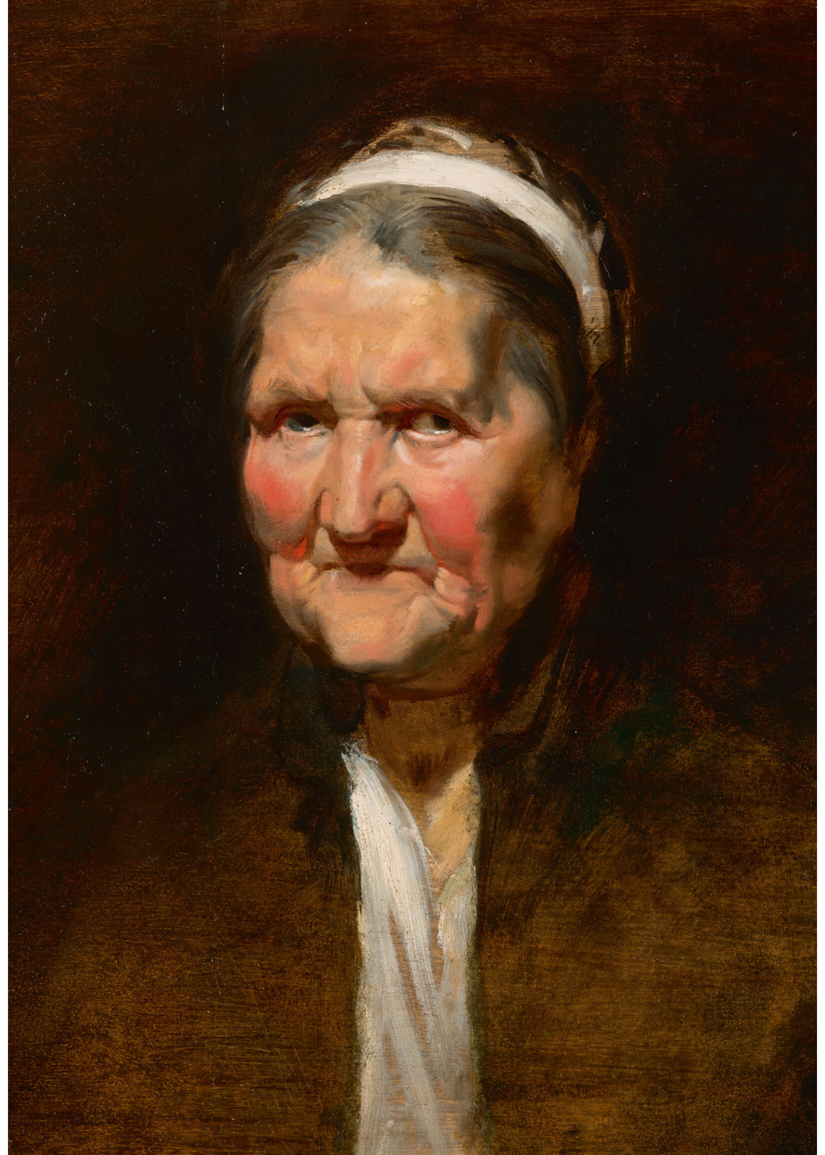 krasse koppen Peter Paul Rubens, Head Study of an Old Woman Seen from the Front, c. 1617