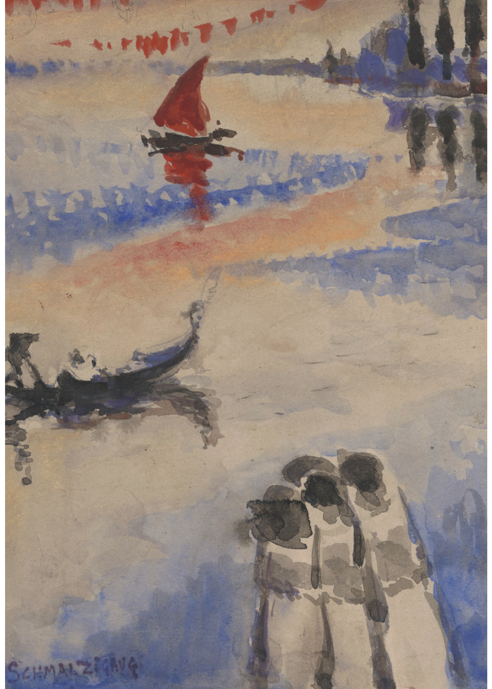 Postcard Schmalzigaug Red Sailing Ship and Gondola