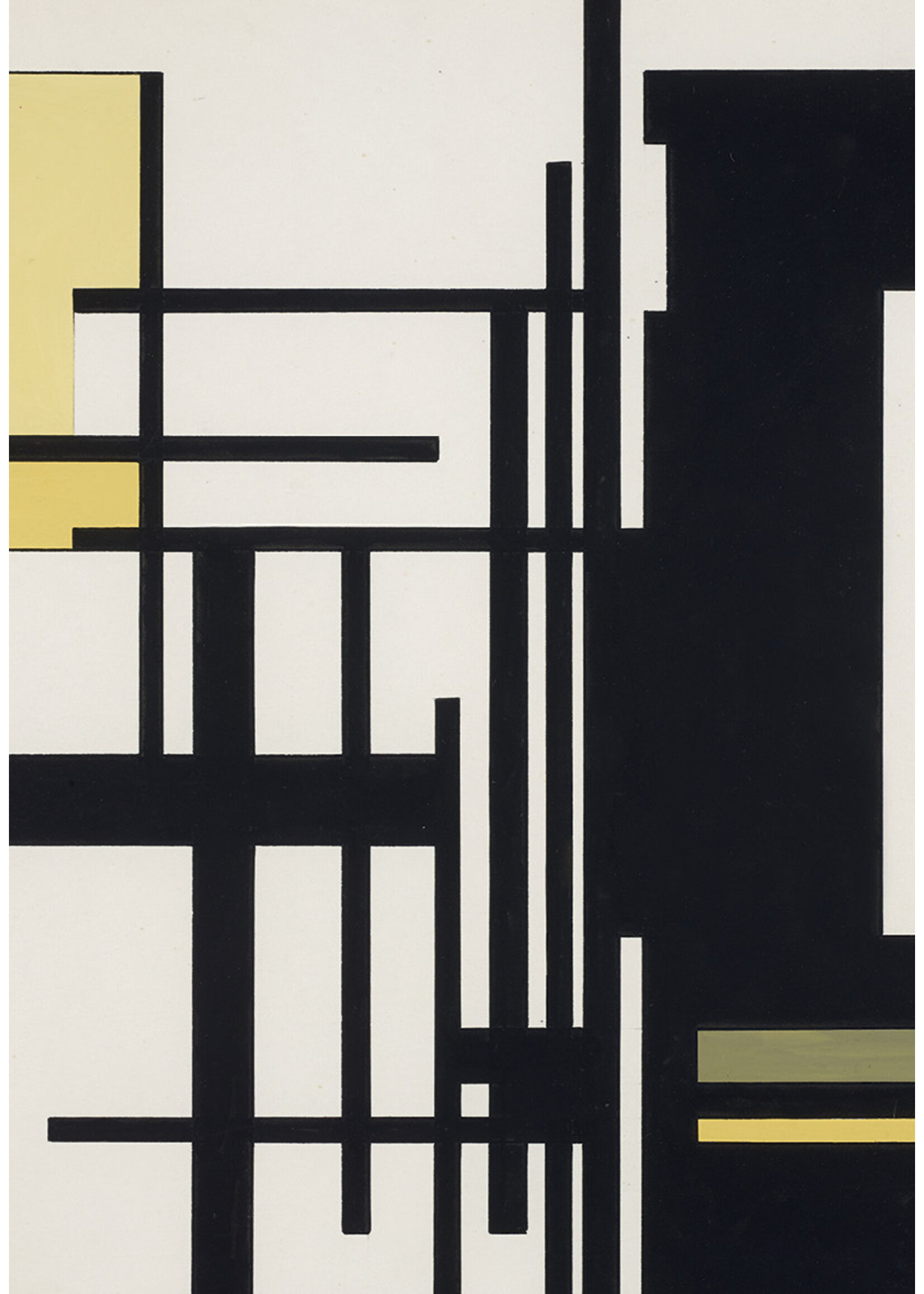 Guy Vandenbranden Prentkaart Guy Vandenbranden - Compositie, 1957 (zwart-2 gele lijntjes)