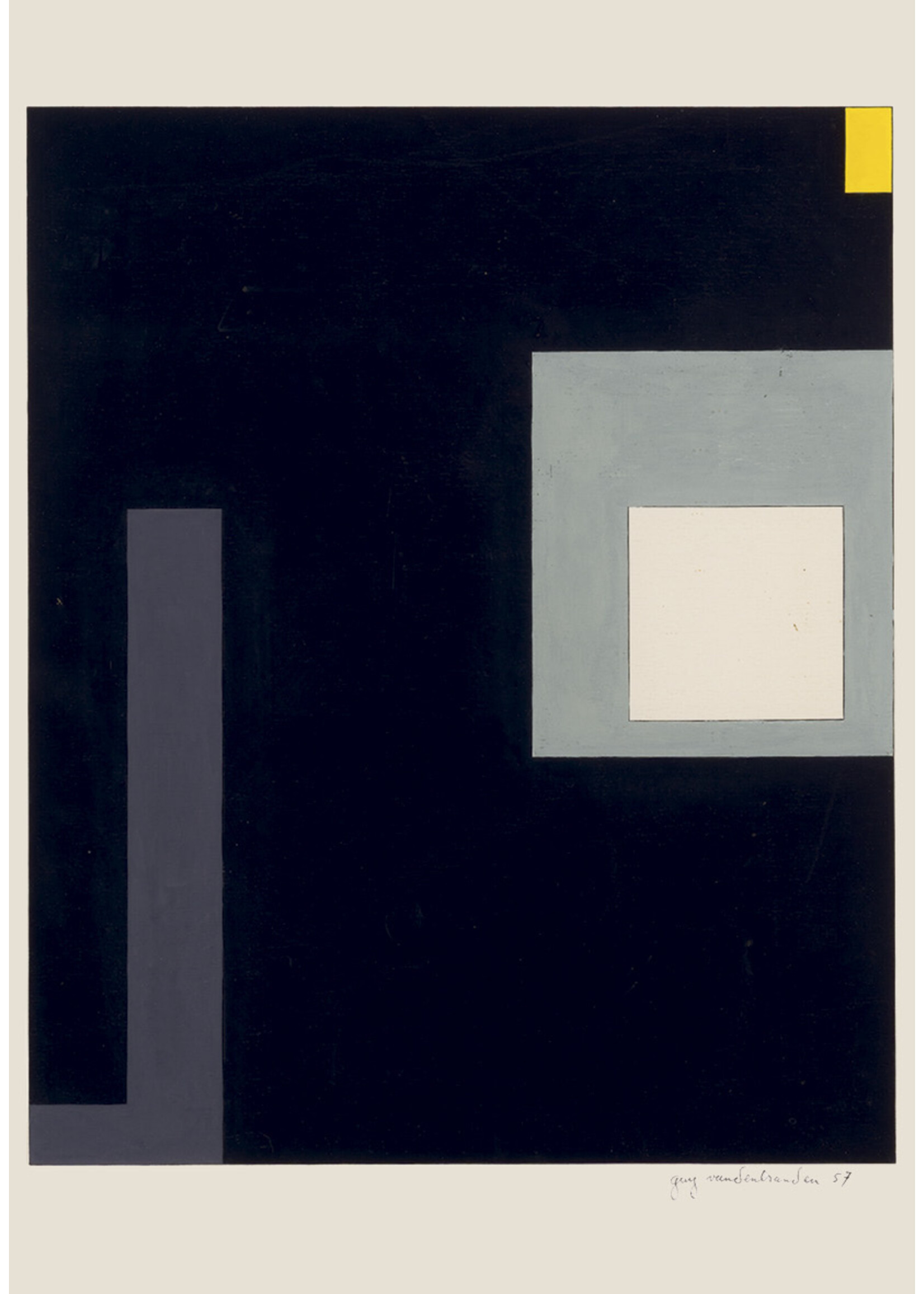 Guy Vandenbranden Prentkaart Guy Vandenbranden - Compositie, 1957 (zwart-grijs-geel)