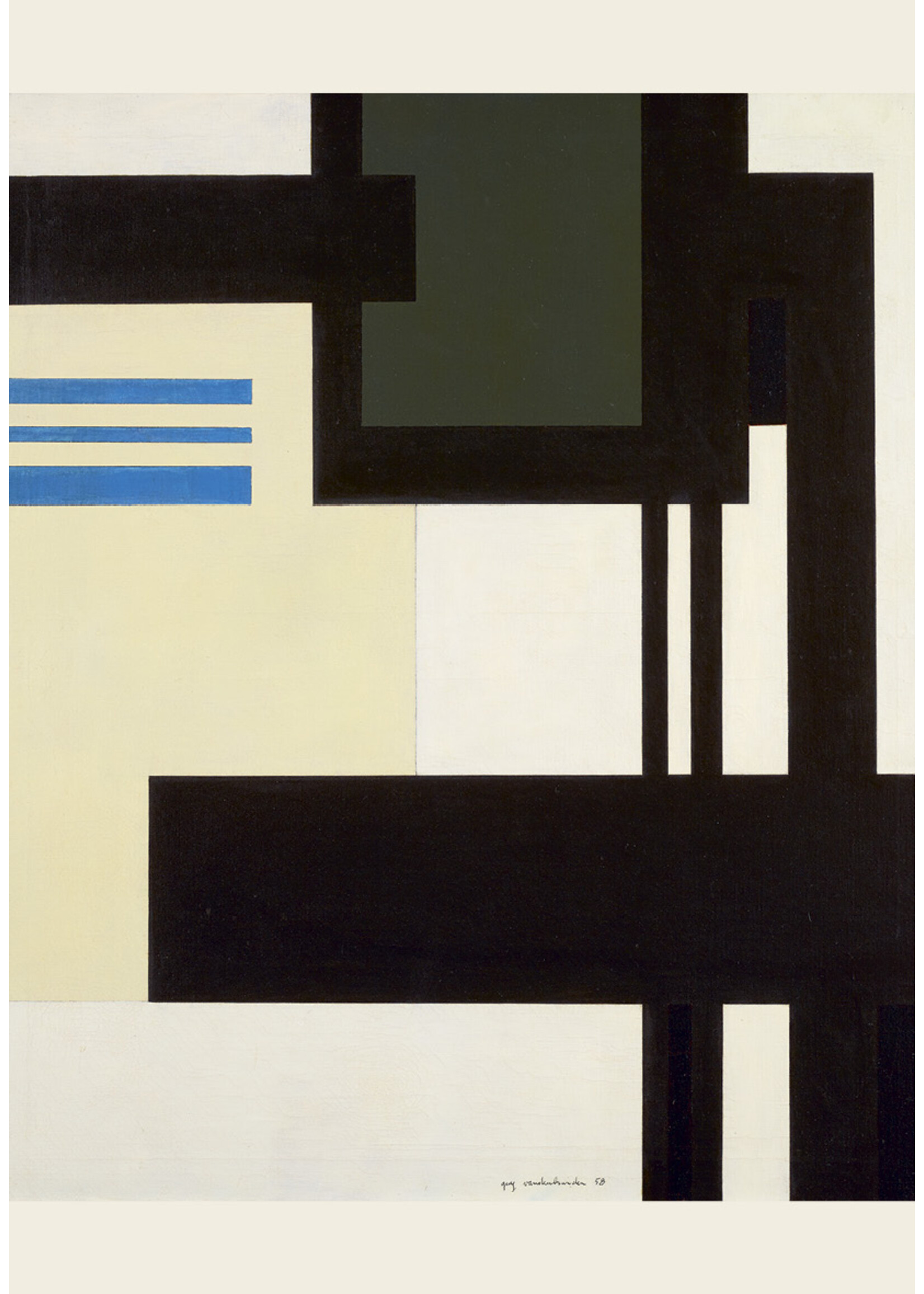 Guy Vandenbranden Prentkaart Guy Vandenbranden - Compositie, 1958 (blauwe lijntjes)
