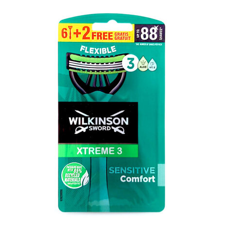 Wilkinson Wilkinson Xtreme 3 Sensitive Comfort Wegwerpscheermesjes - 8 stuks Wilkinson Wilkinson Xtreme 3 Sensitive Comfort Wegwerpscheermesjes - 8 stuks