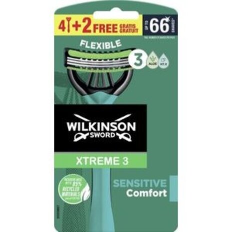 Wilkinson Wilkinson Xtreme 3 Sensitive Comfort Wegwerpscheermesjes - 4 stuks Wilkinson Wilkinson Xtreme 3 Sensitive Comfort Wegwerpscheermesjes - 4 stuks