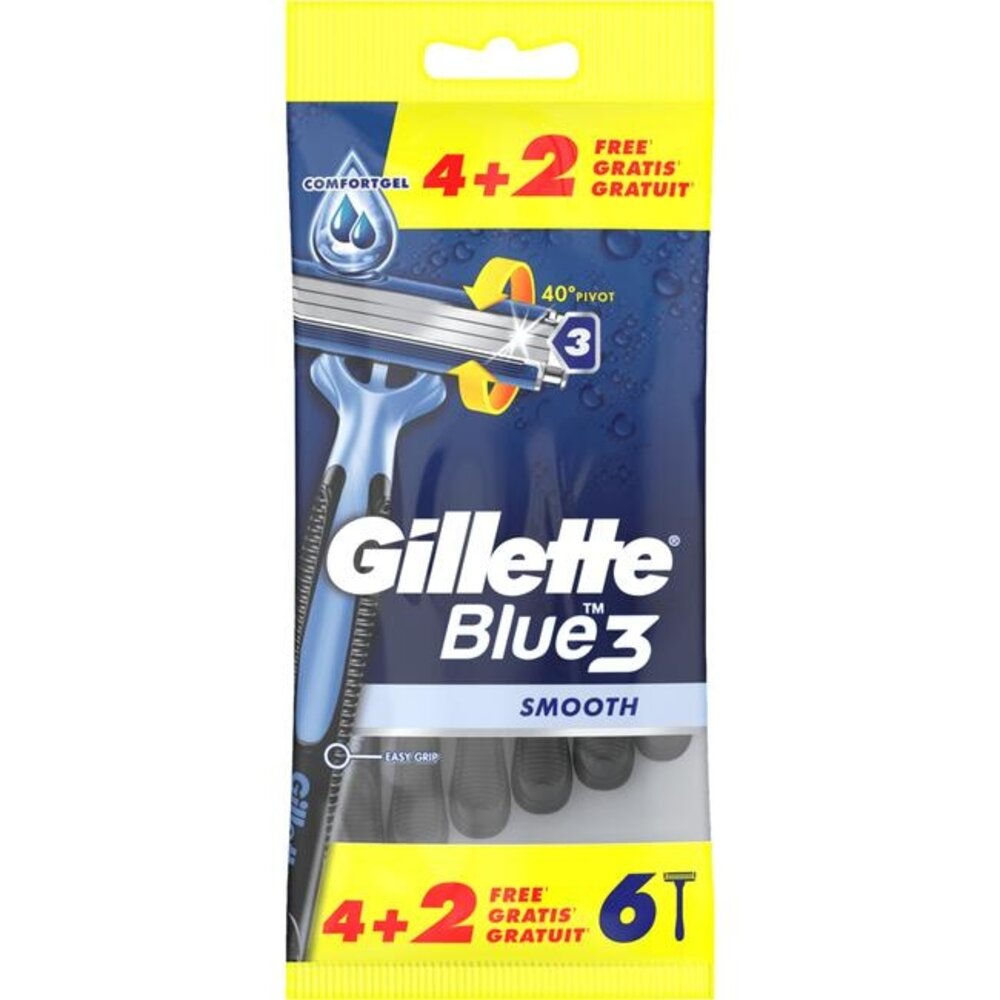 Gillette Gillette Blue3 Wegwerpmesjes Mannen Smooth - 4+2 stuks Gillette Gillette Blue3 Wegwerpmesjes Mannen Smooth - 4+2 stuks