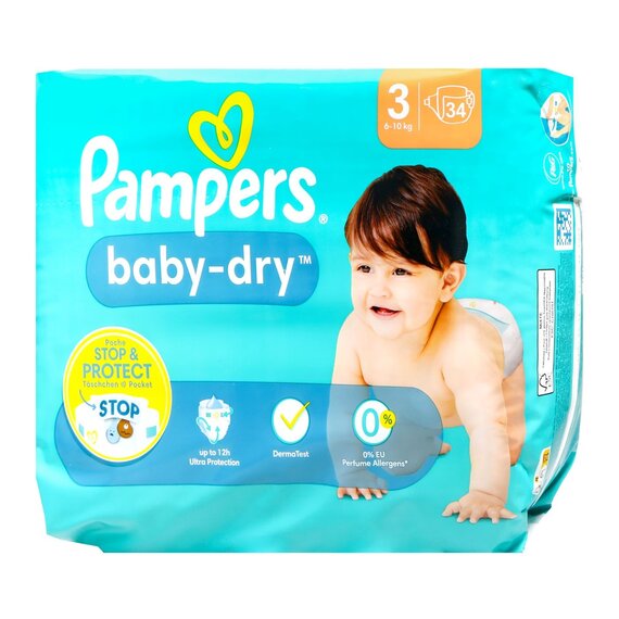 Pampers Baby-Dry maat 3, 136 luiers, 6 kg - 10 kg, comfortabele nacht Pampers Baby-Dry maat 3, 136 luiers, 6 kg - 10 kg, comfortabele nacht