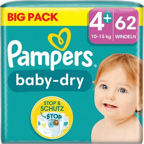 Pampers Pampers Baby Dry Gr. 4+ Maxi Plus (10-15 kg) Big Pack 62 Stk. Pampers Pampers Baby Dry Gr. 4+ Maxi Plus (10-15 kg) Big Pack 62 Stk.