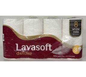 Lavasoft LAVASOFT Deluxe 3 Laags WC Rol Cellulose 100% 8-PAK Lavasoft LAVASOFT Deluxe 3 Laags WC Rol Cellulose 100% 8-PAK