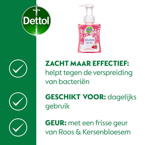 Dettol Dettol Handzeep Zachte Mousse Roos & Kersenbloesem - 250 ml Dettol Dettol Handzeep Zachte Mousse Roos & Kersenbloesem - 250 ml