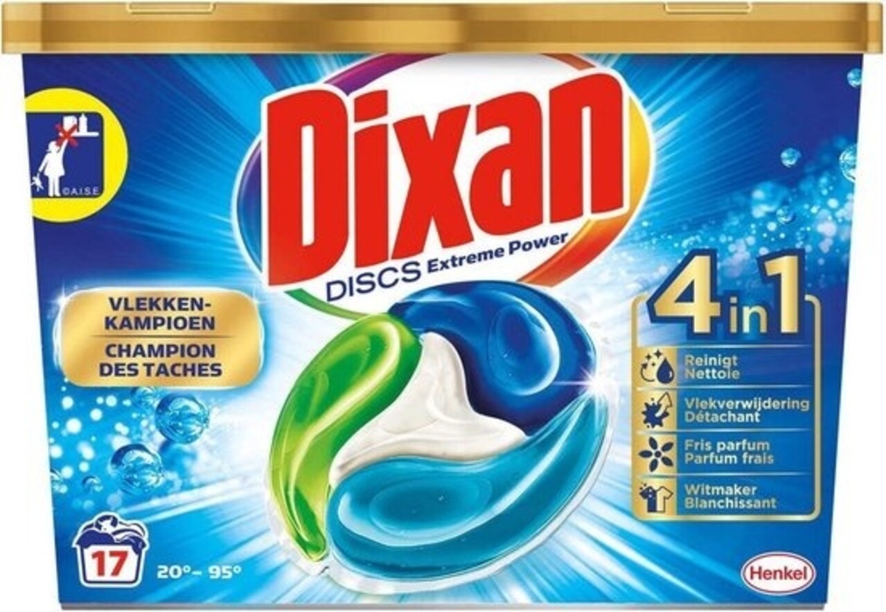 Dixan Dixan Discs Extreme Power 4-in-1 - 17 Wasbeurten Dixan Dixan Discs Extreme Power 4-in-1 - 17 Wasbeurten