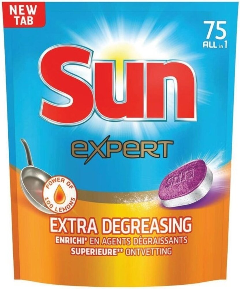 Sun Sun  All-In -1 Extra Degreasing Vaatwastabletten- 75 stuks Sun Sun  All-In -1 Extra Degreasing Vaatwastabletten- 75 stuks