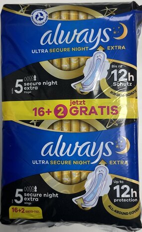 Always Always Ultra Binding Secure Night Extra met vleugels 16 + 2 Always Always Ultra Binding Secure Night Extra met vleugels 16 + 2