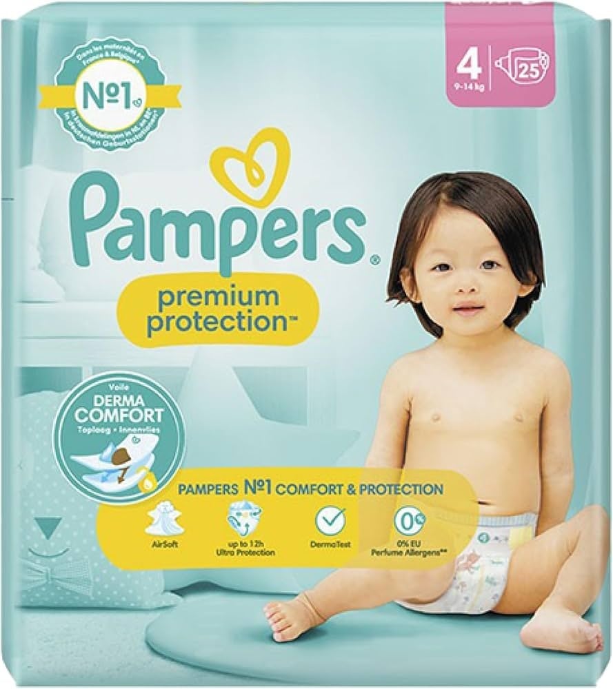 Pampers Luier Premium Protection Gr. 4 Maxi (9-14 kg), 25 Stuks