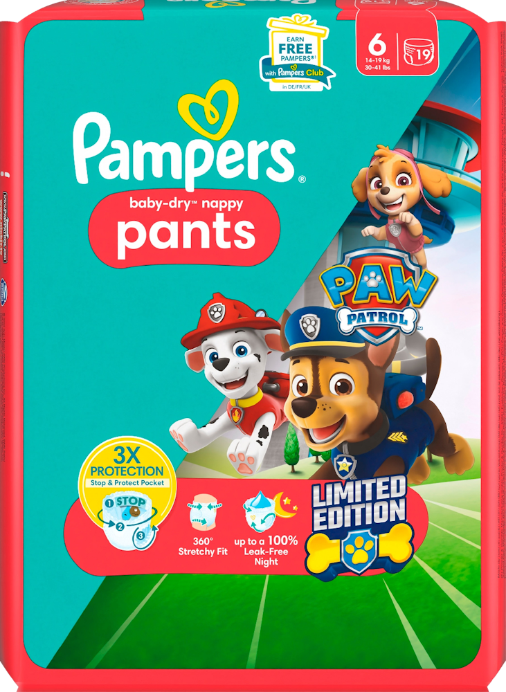 Pampers Pampers baby-dry broek maat 6 (14-19kg) Paw Patrol 19 stuks Pampers Pampers baby-dry broek maat 6 (14-19kg) Paw Patrol 19 stuks