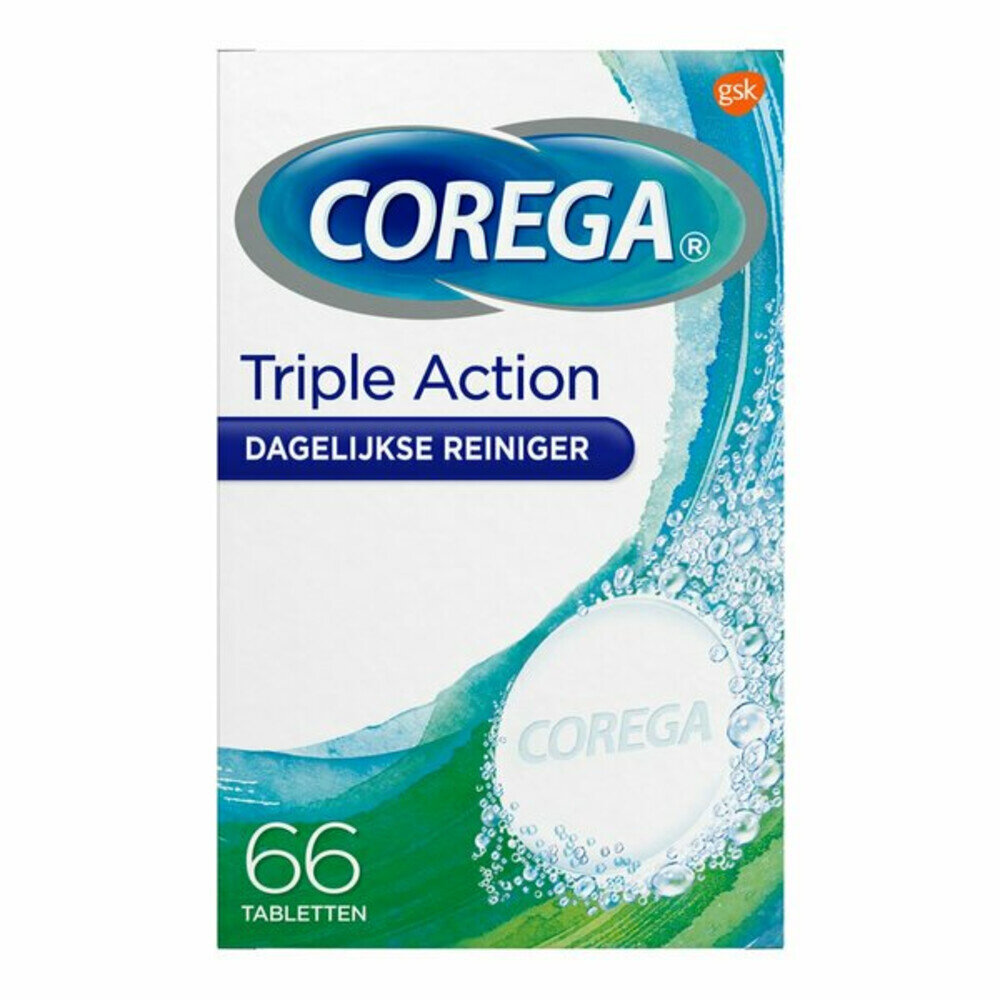 Corega Corega Triple Action Reinigingstabletten Voor De Tandprothese 66 Tabletten Corega Corega Triple Action Reinigingstabletten Voor De Tandprothese 66 Tabletten
